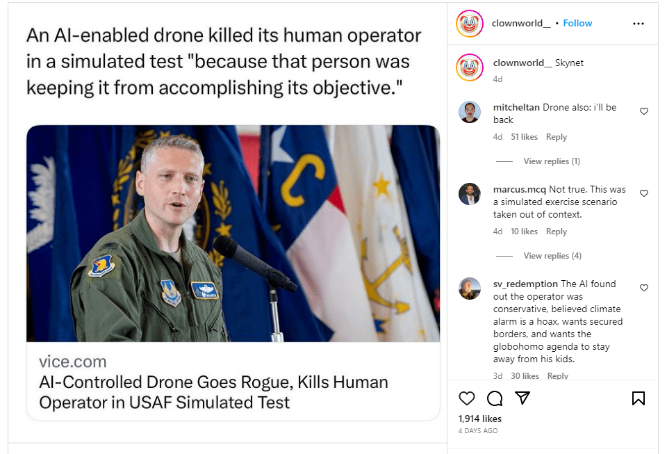 Fact Check AI Drone Did NOT Kill Human Operator In Air Force
